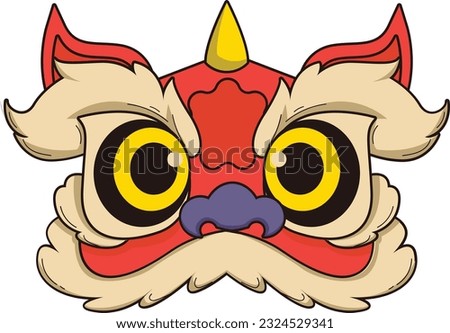 a cartoon of a red and yellow dragon mask with yellow eyes