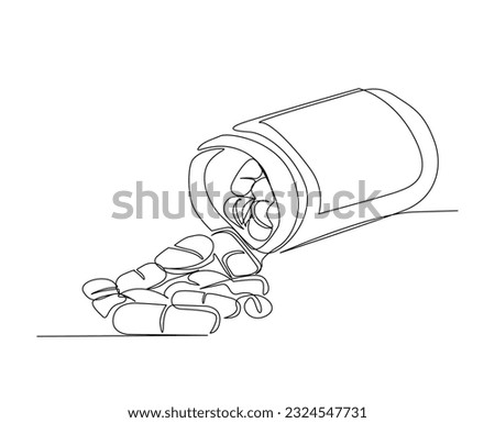 Continuous one line drawing of medical tablet and pill. Medical drugs, pharmacy , health and care line art vector illustration. Editable stroke.