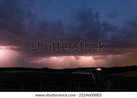 Beautiful thunderstorm base with lightning in night