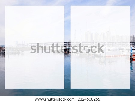 Edit Grid with translucent margins over landscape images of yacht moorings.

This is an A3 size image suitable for use as a design editing background.