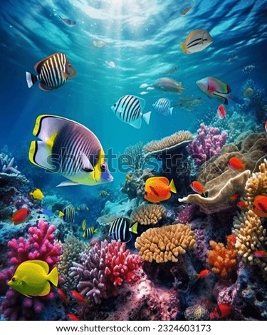 Under the sea life at the coral reef on a sunny day Royalty-Free Stock Photo #2324603173
