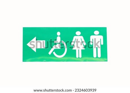 Signs Modern public toilet or bathroom sign green isolated on white background of men, women, people with disabilities with person icon. Symbol notifying people to use service in restaurants, parks. 