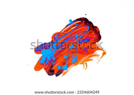 Abstract background of colorful creative acrilic painting. Oil move to water. Blue, orange, red and yellow pallete