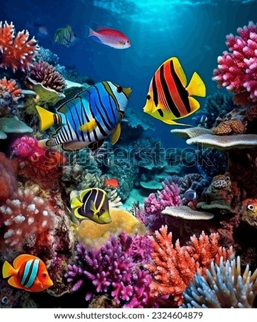 Colorful fishes under the sea at the reef