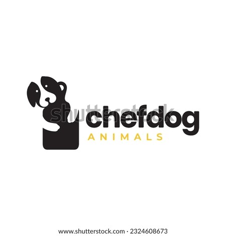 dog pets chef cooking food cutting board kitchen minimal modern mascot logo vector icon illustration