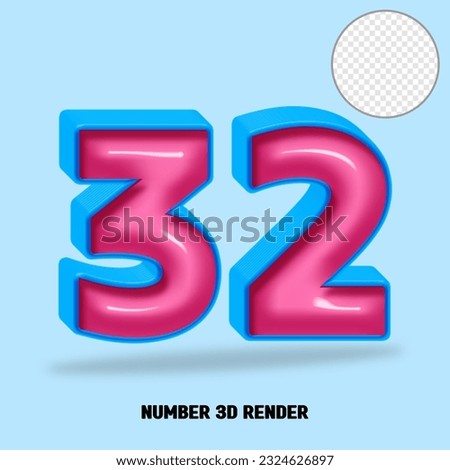 3D render number blue and pink glossy color