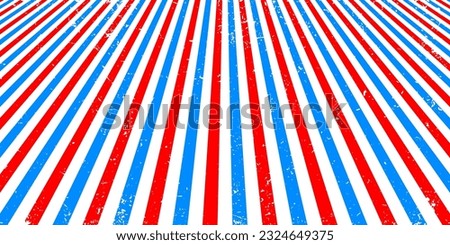 Bright barbershop one point perspective background with blue and red stripes on white. Striped vector wallpaper. Barber shop backdrop for man haircut and shave salon