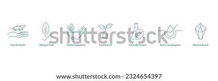 Vector Illustrations for Allergen-Free, Herbal Skincare Icons: Promoting Pure and Gentle Beauty Products