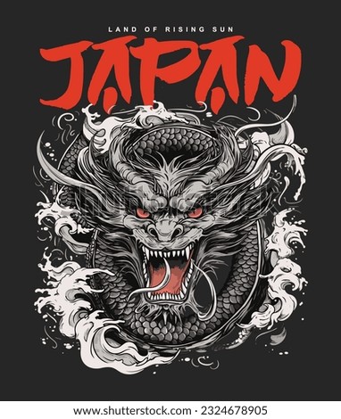 Japanese dragon illustration. Vector graphics for t-shirt prints and other uses