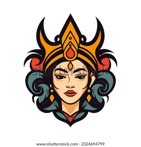 Queen princess girl logo design illustration A fusion of art and culture, capturing the spirit and resilience of the Chicano community. Bold, empowering, and visually striking