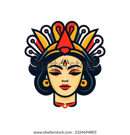 Queen princess girl hand drawn logo design Artistic representation of Chicano pride and identity. Rich in symbolism, this illustration conveys heritage, beauty, and empowerment