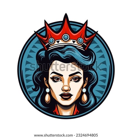 Queen princess girl hand drawn logo design illustration Expressive, vibrant, cultural artwork celebrating the strength and beauty of Chicano heritage. Unique, captivating, and meaningful