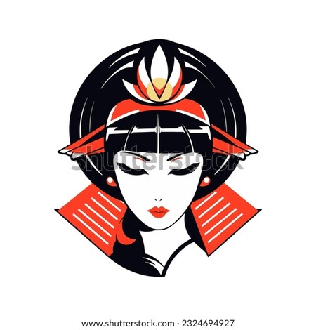 Intricately hand drawn Japanese geisha girl illustration, perfect for creating unique and visually stunning logo designs