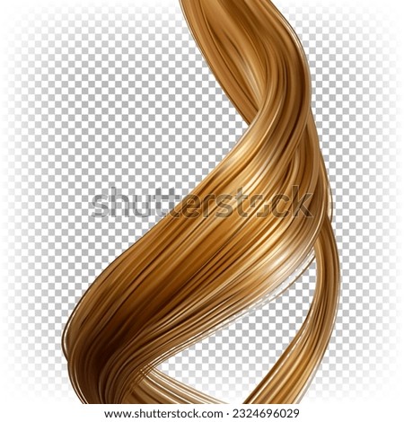 Strand of wavy female blond shiny hair isolated on transparent background. Vector realistic illustration. Royalty-Free Stock Photo #2324696029
