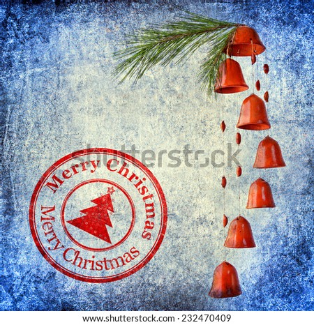 Textured old paper background with Jingle bells decorations and special Christmas stamp