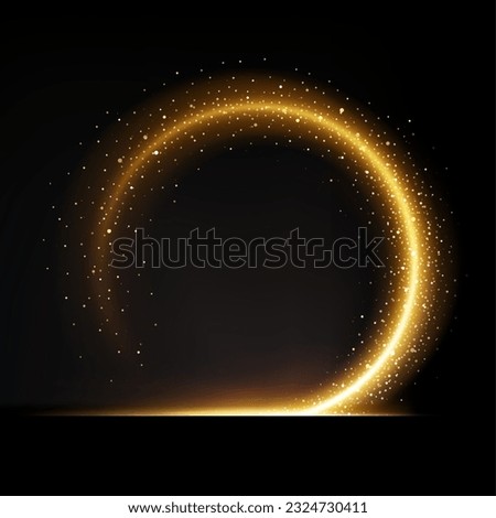 Golden sparkle circle wave. Vector realistic glow, round shaped energetic spark. Radiant and shimmering, dynamic ring or curve line with captivating glitter, sense of movement and a touch of glamour Royalty-Free Stock Photo #2324730411