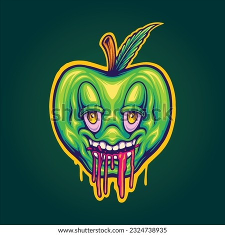 Drooling apple face expression trippy logo illustrations vector illustrations for your work logo, merchandise t-shirt, stickers and label designs, poster, greeting cards advertising business 
