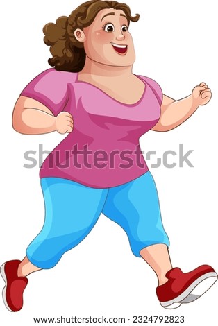 Chubby Woman Running Pose Cartoon Character illustration