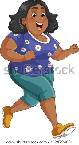 Chubby Woman Running Pose Cartoon Character illustration
