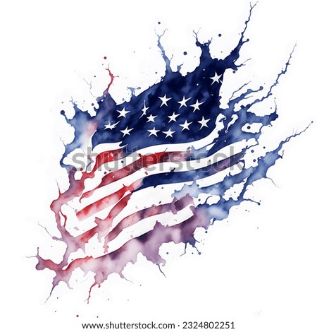 United States of America National Flag Watercolor Illustration, Independence Day 4th of July Flag 