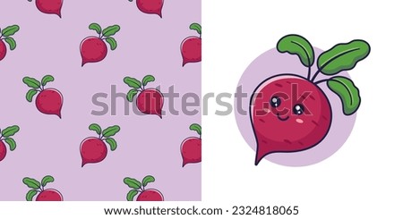 Hand drawn Beetroot in doodle style for designing baby clothes. Postcard with Beet and seamless pattern. Kids design texture for pajamas. Vector illustration. Royalty-Free Stock Photo #2324818065