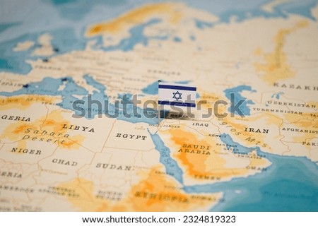 The Flag of Israel on the World Map. Royalty-Free Stock Photo #2324819323