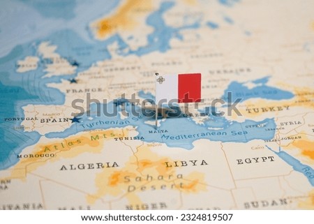 The Flag of Malta on the World Map. Royalty-Free Stock Photo #2324819507