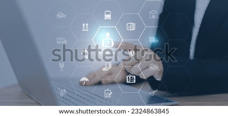 Logistic management concept. The complex process of planning, organizing and controlling resources to meet the needs of customers. The efficient flow and storage of goods, services. Royalty-Free Stock Photo #2324863845