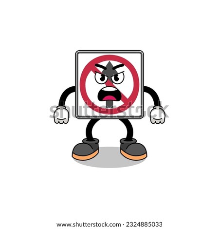 no thru movement road sign cartoon illustration with angry expression , character design