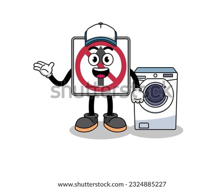 no thru movement road sign illustration as a laundry man , character design