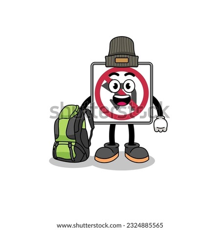 Illustration of no left or U turn road sign mascot as a hiker , character design