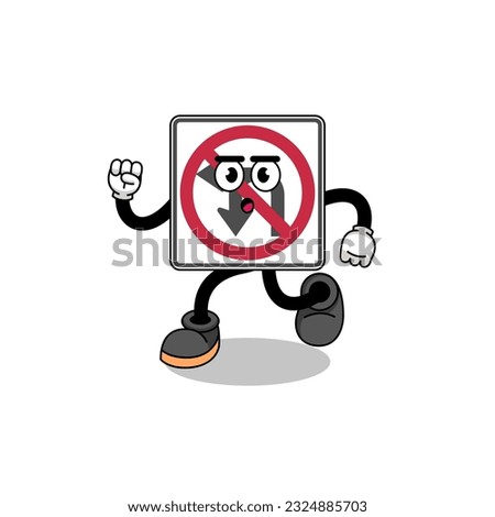 running no left or U turn road sign mascot illustration , character design