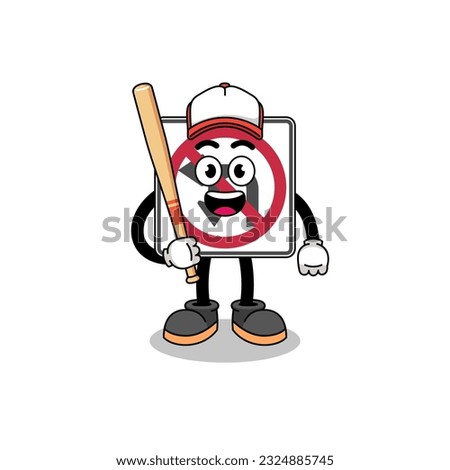 no left or U turn road sign mascot cartoon as a baseball player , character design