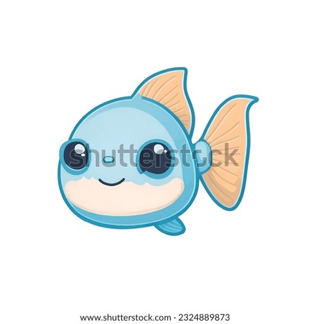 Vector illustration of cute little fish kawaii character also called baby fish icon, fish logo or cute cartoon fish. Isolated on white background