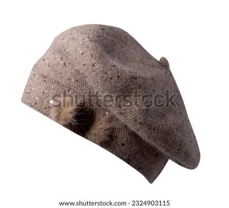 female light brown beret isolated on white background. autumn accessory
