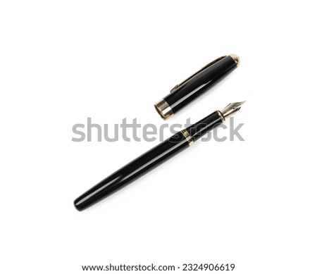 Stylish black fountain pen isolated on white, top view Royalty-Free Stock Photo #2324906619