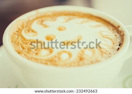 Latte art coffee cup in white mug - vintage effect style pictures