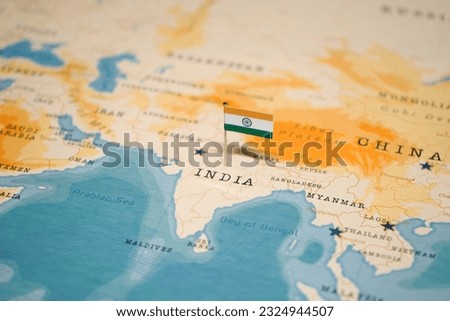 The Flag of India on the World Map. Royalty-Free Stock Photo #2324944507