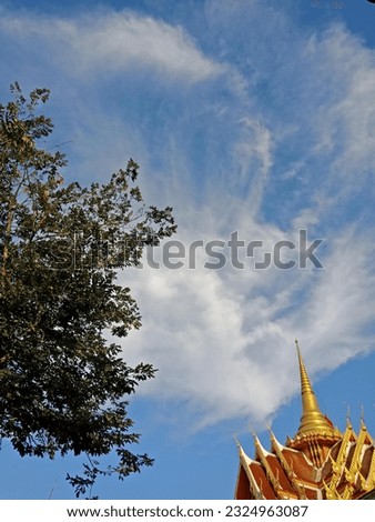 A golden boat on a beautiful day with bright blue sky and green trees