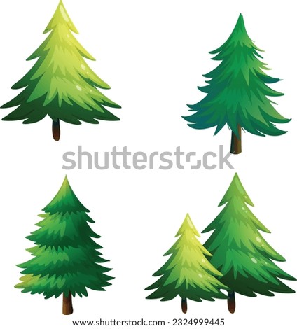 Diversity of trees set on white background