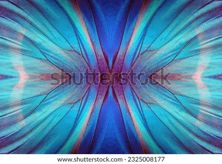 blue color in nature. wings of a blue tropical morpho butterfly. abstract pattern from morpho wings. butterfly wings texture background.                                Royalty-Free Stock Photo #2325008177