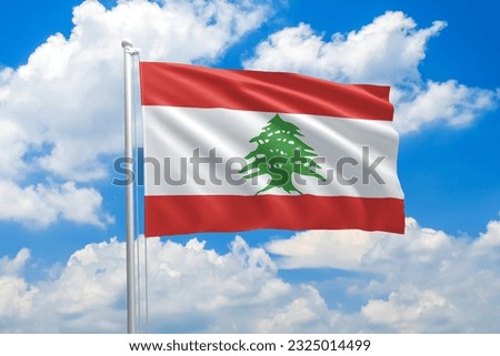 Lebanon national flag waving in the wind on clouds sky. High quality fabric. International relations concept