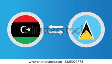 round icons with Libya and Saint Lucia flag exchange rate concept graphic element Illustration template design
