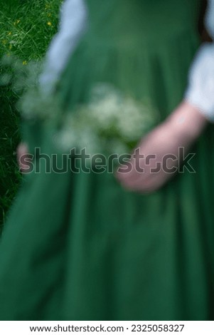 girl dress greenery flowers forest