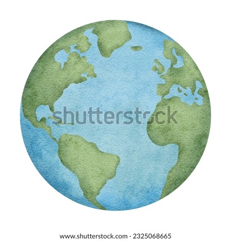 Planet Earth. Symbol of life, nature, foundation, ecology, international events. Around world. Watercolor hand drawn illustration Earth globe. Clip art element for design pattern, stickers, brochure