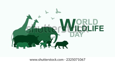 Silhouette of wildlife family safari, Wildlife diversity and Ecology of grassland savanna, Environmental and Wild animals conservation, National park in Africa, Eco friendly and World wildlife day. Royalty-Free Stock Photo #2325071067
