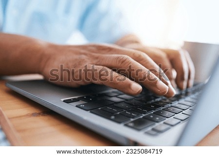 Laptop, hands and business person typing for online research, editing and copywriting or website management. Professional people, writer or editor working on computer for article, blog or media