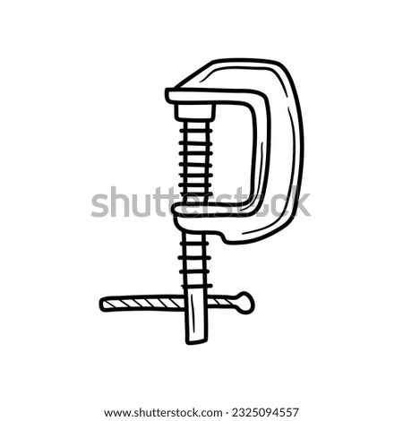 Clamp tool icon. Vector illustration of a vise. Hand drawn building clamp