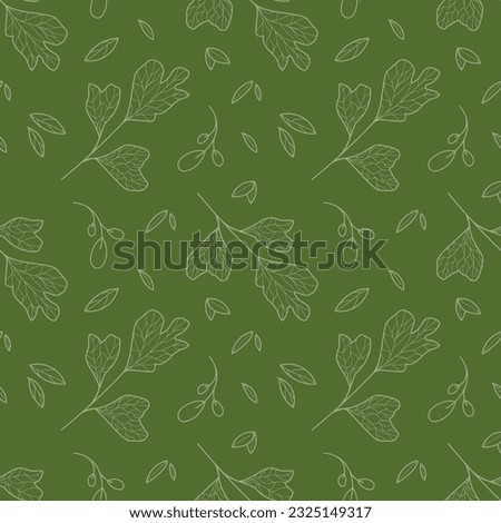 Seamless pattern of elegance ginkgo leaves in line art style on green background