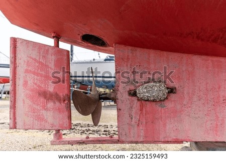 propeller of an onshore stored motorboat
